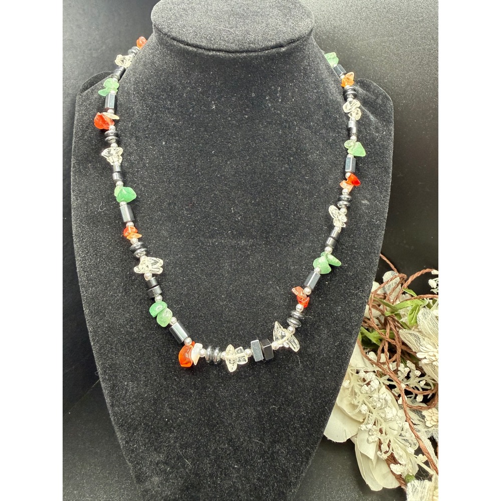 16" Handcrafted Artisan Mixed Stone & Hematite Beaded Necklace Boho Southwestern